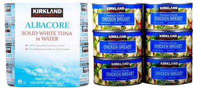 Kirkland Signature Solid White Albacore Tuna &amp; Canned Chicken Breast Bundle - Includes 8 Cans of Albacore Tuna &amp; 6 Cans of Premium Chunk Chicken