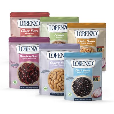 Lorenzo Foods Meals Ready to Eat Fresh - Delicious Microwave Meals - Pre-Cooked Legume Variety Pack with Pinto Beans, Black Beans, Lentils, Read Kidney Beans, Chickpeas, Canary Beans - 6 x 15oz Pcs