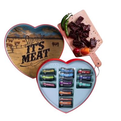 Jerky Heart - Includes 14 Delicious Beef Jerky Snacks With Flavors Like Habanero and Honey Bourbon - In A Delightfully Surprising Heart-Shaped Box