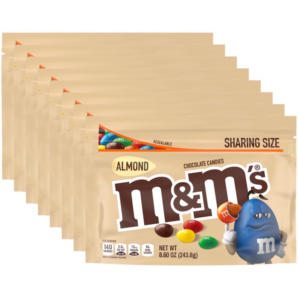 M&amp;M&#39;S Almond Milk Chocolate Candy, Sharing Size, 8.6 Ounce (Pack of 8)