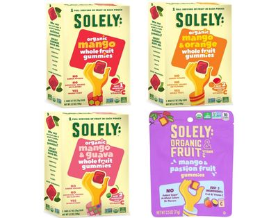 SOLELY Organic Fruit Gummies Variety Pack, Mango, Mango &amp; Orange, Mango &amp; Guaba, Mango &amp; Passion Fruit, Total 4 Packs, LIVEBEAR Assortment.