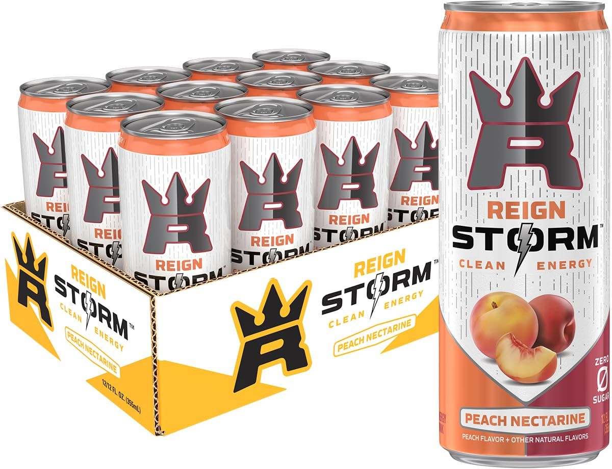REIGN Storm, Peach Nectarine, Fitness &amp; Wellness Energy Drink, 12 Fl Oz (Pack of 12)
