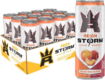 REIGN Storm, Peach Nectarine, Fitness &amp; Wellness Energy Drink, 12 Fl Oz (Pack of 12)
