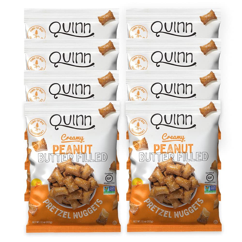 Quinn Gluten Free Peanut Butter Filled Pretzel Nuggets - Made with Real Ingredients, Whole Grain Sorghum, Sea Salt, Vegan, Dairy Free, Non-GMO - 11 Oz (Pack of 8)