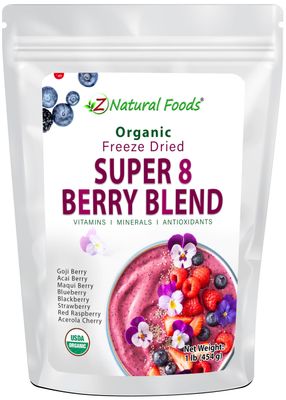 Z Natural Foods Super 8 Berry Blend - Organic Freeze Dried Berry Powder, Fruit Superfood Powder - Delicious Powdered Fruit Berry, Antioxidant Powder for Smoothies, Yogurts, Healthy Drink Mix, 1 lb