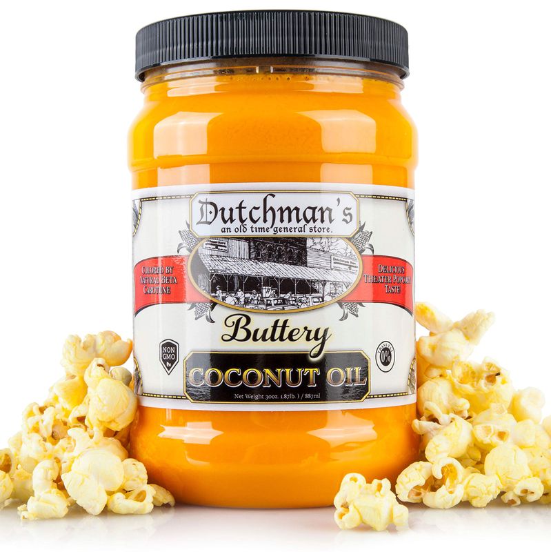 Dutchmans Popcorn Coconut Oil | Butter Flavored Oil, 30oz Jar - Colored with Natural Beta Carotene, Makes Theater Style Popcorn, Vegan, Healthy, Zero Trans Fat, Gluten Free, Made in USA