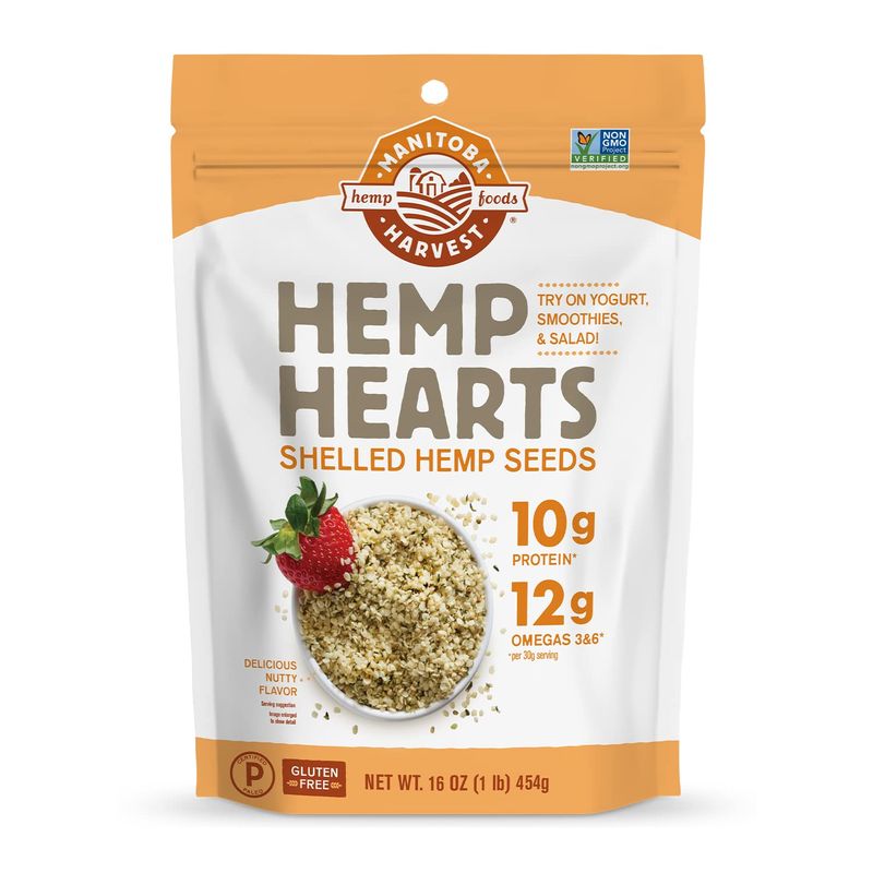 Manitoba Harvest Hemp Seeds, 10g Plant Based Protein and 12g Omega 3 &amp; 6 per Serving | Perfect for smoothies, yogurt &amp; salad | Non-GMO, Vegan, Keto, Paleo, Gluten Free, 16oz (Pack of 1)