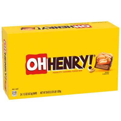 Oh Henry!, Peanuty, Caramel, Fudge Bar, Full Size Individually Wrapped Candy Bars, 1.5oz each, Bulk 24 Pack