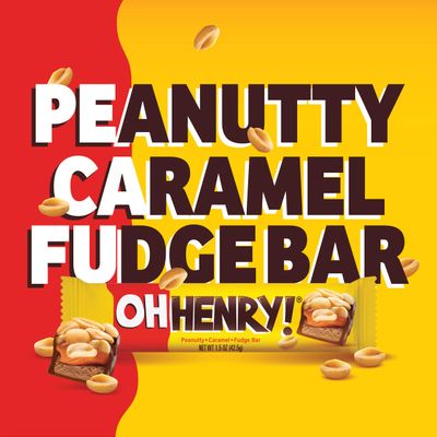 Oh Henry!, Peanuty, Caramel, Fudge Bar, Full Size Individually Wrapped Candy Bars, 1.5oz each, Bulk 24 Pack