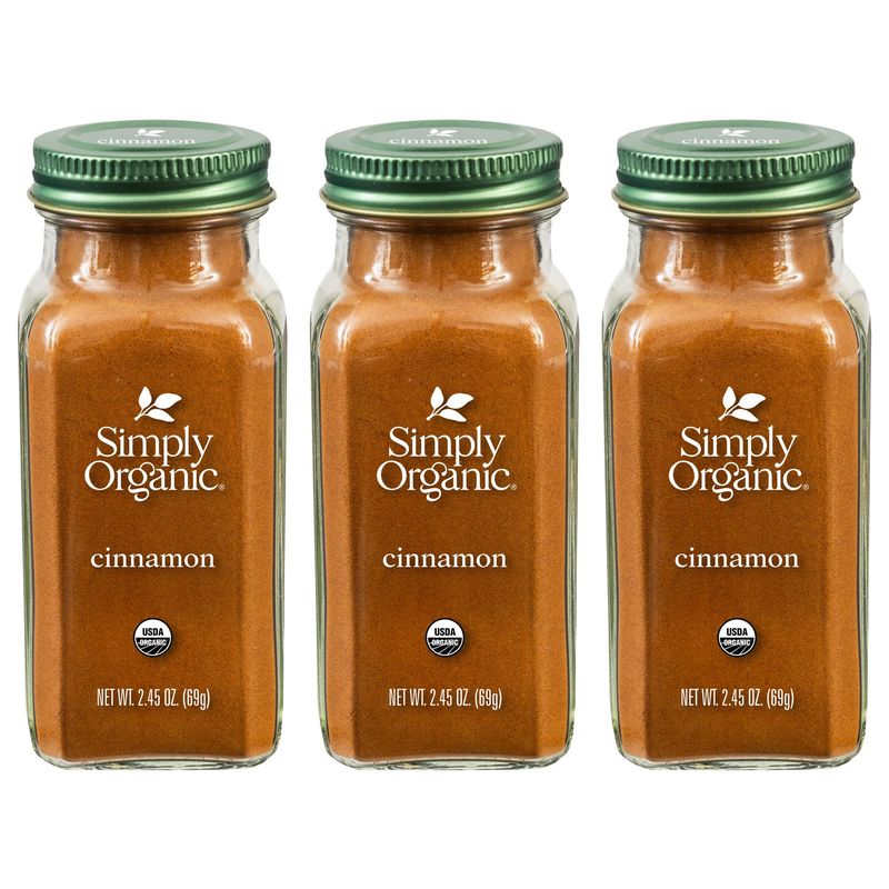 Simply Organic Ground Vietnamese Cinnamon, 2.45-Ounce Jar (Pack of 3), Intense Hot Candy Flavor, Vibrant Color, Kosher, Organic, Non GMO