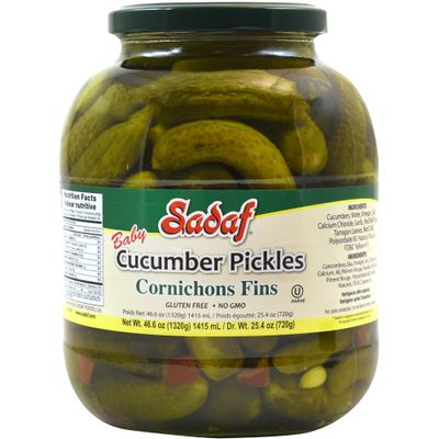 Sadaf Baby Cucumber Pickles - Cornichons Pickles - Mini Cucumbers Pickled - Cucumbers in Brine - Cornichons Fins - Kosher - 46.6 oz
