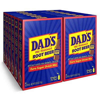 Dad&#39;s Old Fashioned Root Beer Singles To Go Sugar Free Powder Drink Mix 6 Sticks Per Box, 12 Boxes (72 Total Sticks)