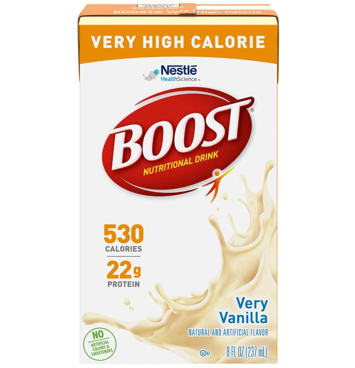 Boost Very High Calorie Nutritional Drink Very Vanilla, Made with Natural Vanilla Flavor &amp; No Artificial Flavors, Colors &amp; Sweeteners, 8 FL OZ (Pack of 24)