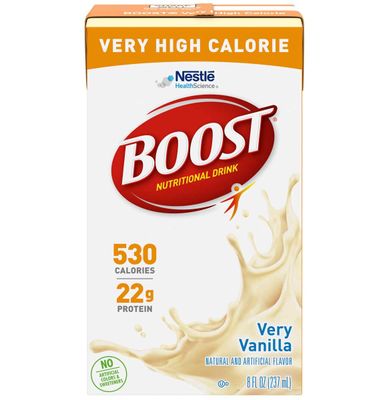 Boost Very High Calorie Nutritional Drink Very Vanilla, Made with Natural Vanilla Flavor & No Artificial Flavors, Colors & Sweeteners, 8 FL OZ (Pack of 24)