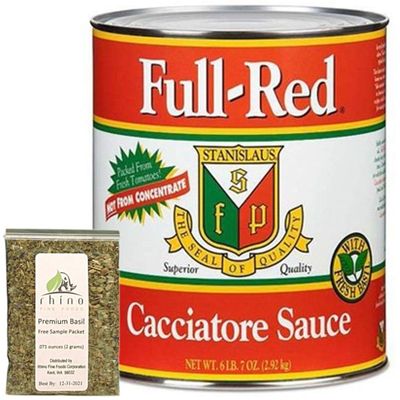 Full-Red, Stanislaus Cacciatore Sauce (Chunky Strips of Peeled Tomato, Basil &amp; Extra Virgin Olive Oil), Size #10 Can (6 lb, 7 oz), 103 oz + Bundle with Basil Leaves from Rhino Fine Foods.071 oz