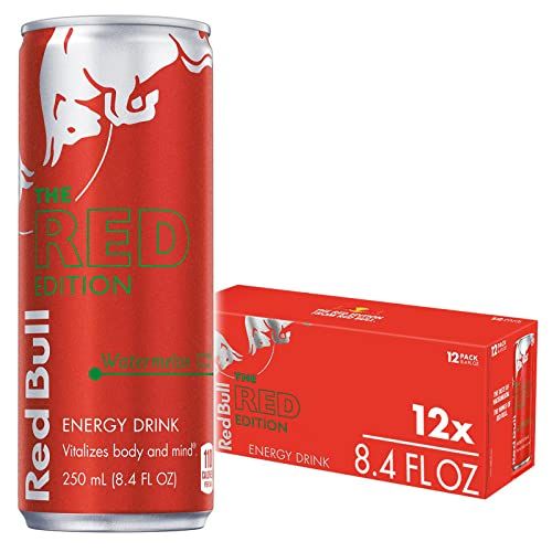Red Bull Red Edition Energy Drink, Watermelon, with 80mg Caffeine plus Taurine &amp; B Vitamins, 8.4 Fl Oz, Pack of 12 Cans