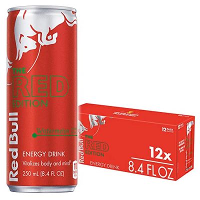 Red Bull Red Edition Energy Drink, Watermelon, with 80mg Caffeine plus Taurine &amp; B Vitamins, 8.4 Fl Oz, Pack of 12 Cans