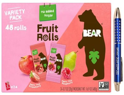 Bear Real Fruit Snack Rolls, Strawberry &amp; Raspberry Variety Pack, 48 Roll (24pk, 2 rolls per Pack)