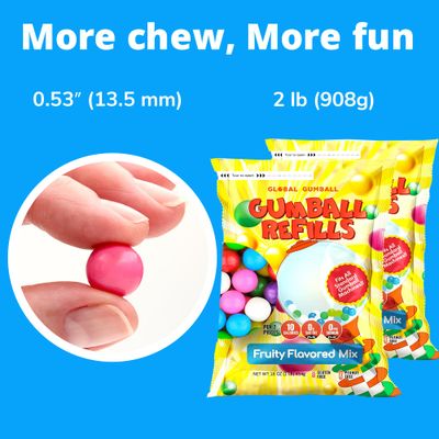 Mini Gumballs 0.5 inch 13mm - Gum Balls for Gumball Machine Refill Bulk 520 pcs - Chewing Gum for Kids - 2 LB Assorted Flavors Bubble Gum