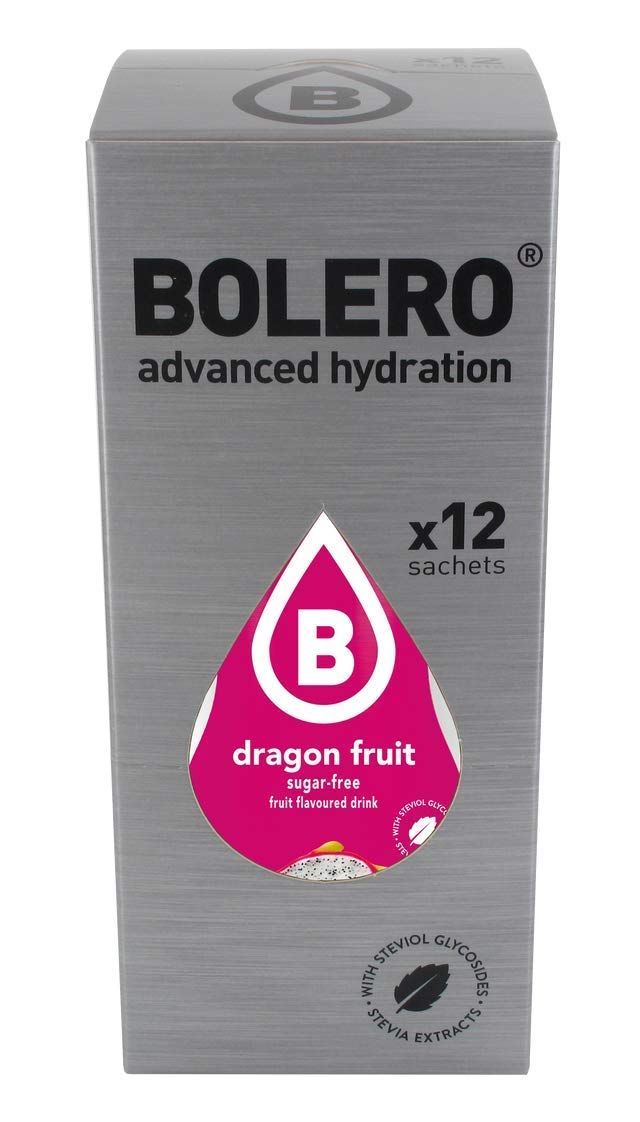 BOLERO - Dragon Fruit Flavored, Sugar Free and Low Calorie Powdered Drink Mix, Makes 1/2 Gallon for Strong Flavor or 1 Gallon for Mild Flavor, 12 Large Sachets - Europe&#39;s Favorite Drink Mix