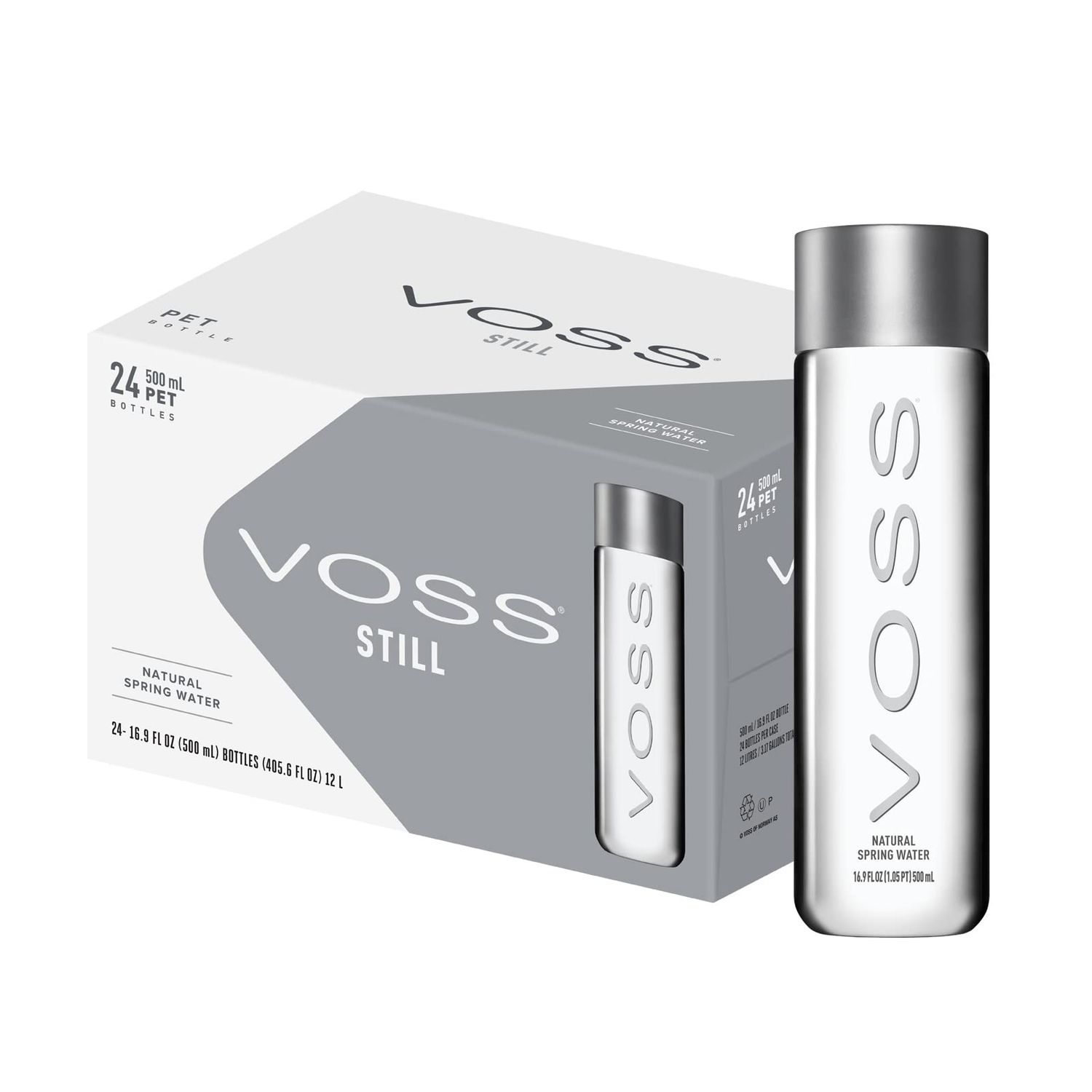 VOSS Premium Still Bottled Natural Water - BPA-Free - High Grade PET - Recyclable Plastic Water Bottles - Pure Drinking Water with Unique &amp; Iconic Bottle Design - 24 Pack