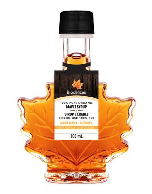 Biodlices 100% Pure Organic Maple Syrup - Premium Grade A - Quebec&#39;s Finest in Elegant Maple Leaf Bottle (3.38 Fl Oz (Pack of 1))