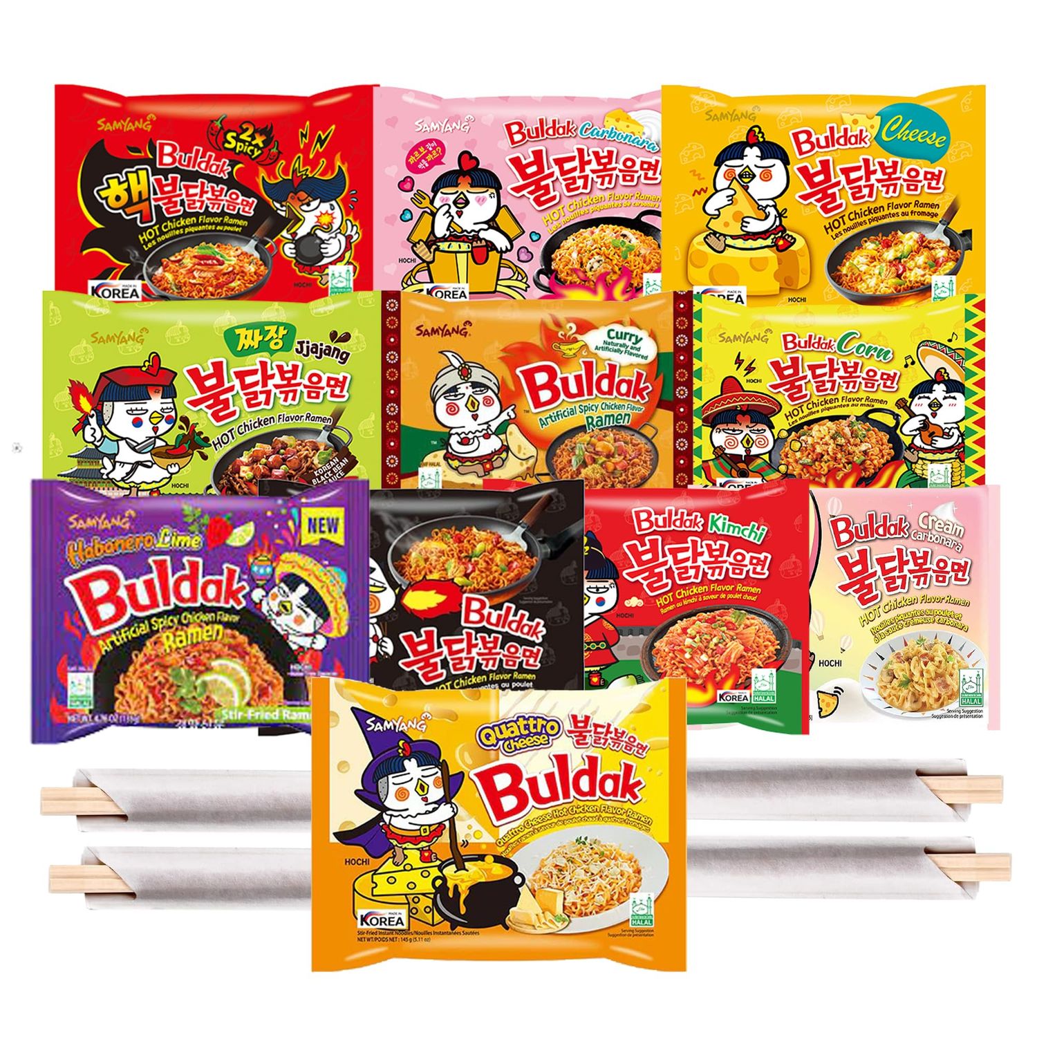 Budldak Ramen Hot and Spicy Noodles Variety Pack - 10 Flavors of Fire Instant Spicy Noodles Gift Snack Pack