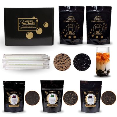OZANZAN Boba Tea Kit Gift Box for DIY Bubble Tea Lover. 100% Fat Free. Premium Taiwan Original - Classic Bubble Drinks Making Party. Gluten-Free Beverages,10+ Servings, Paper Fat Straws,Unique gifts