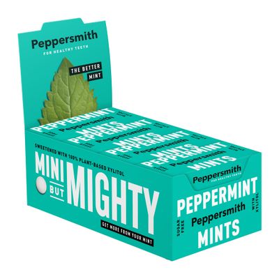 Peppersmith 100% Xylitol Mints, Fine English Peppermint, 25 Mints 15 g (Pack of 12, Total 300 Mints)