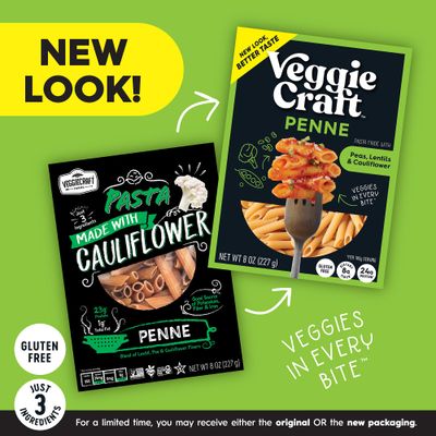 Veggiecraft Farms Penne Pasta - Low Carb Pasta, High Protein, Made with Cauliflower, Lentil & Peas, Gluten Free, Plant Based Pasta Noodles, High Fiber, Vegan, Non-GMO - 8 Oz (Pack of 3)