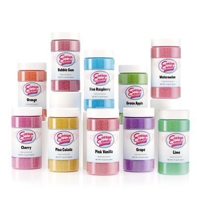 Cotton Candy Express Floss Sugar Variety Pack, 10 - 11oz Plastic Jars of Pina Colada, Orange, Bubble Gum, Grape, Watermelon, Green Apple, &amp; More