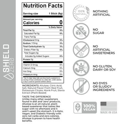 SHIELD ZERO 32ct - Sugar Free, Advanced Electrolyte Hydration Packets - Rapid All Natural Rehydration, Flavored With Real Fruit, Gluten-Free And Caffeine Free
