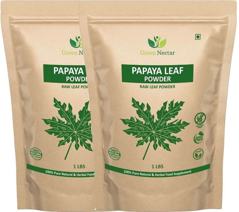 GREEN NECTAR Papaya Leaves Powder 454g (1lb / 16 oz) | Carica Papaya | Non GMO (16 Oz(2 Pack))