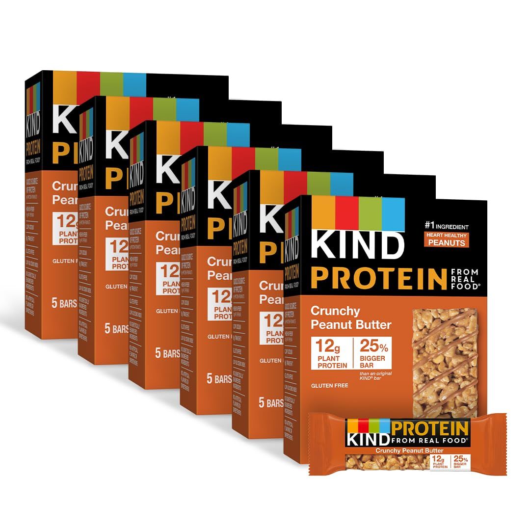 KIND PROTEIN Healthy Snack Bar, Crunchy Peanut Butter, 12g Plant Protein, Gluten Free Protein Bars, 1.76 OZ, (30 Count)