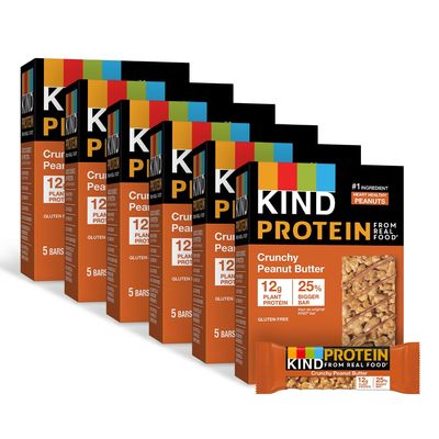 KIND PROTEIN Healthy Snack Bar, Crunchy Peanut Butter, 12g Plant Protein, Gluten Free Protein Bars, 1.76 OZ, (30 Count)