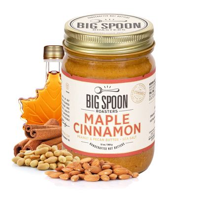 Big Spoon Roasters Maple Cinnamon Peanut &amp; Pecan Butter - Low Sugar Peanut Butter - Creamy Peanut Butter w/Maple Syrup, Organic Peanuts &amp; Pecans - Keto, Vegan, Palm Free Maple Nut Butter - 13 Ounces