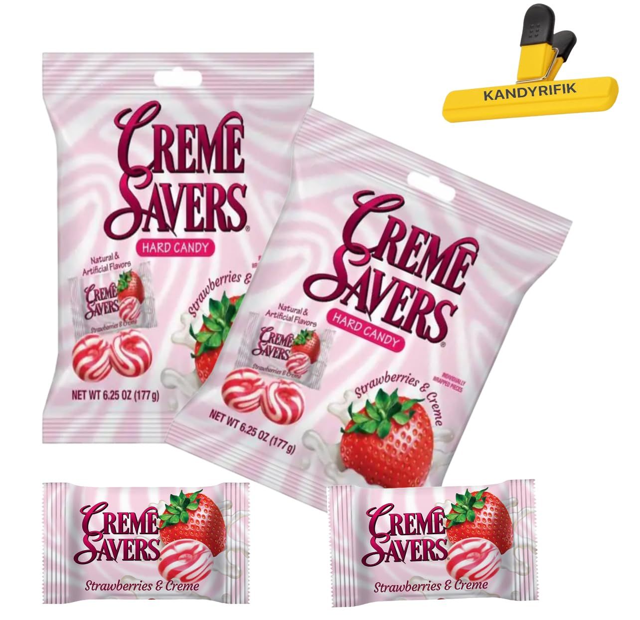 CREME SAVERS (2 PACK 6.25 OZ STRAWBERRY &amp; CREME) | Classic Original Individally Wrapped, Strawberries and Creme and Orange and Creme Hard Candy