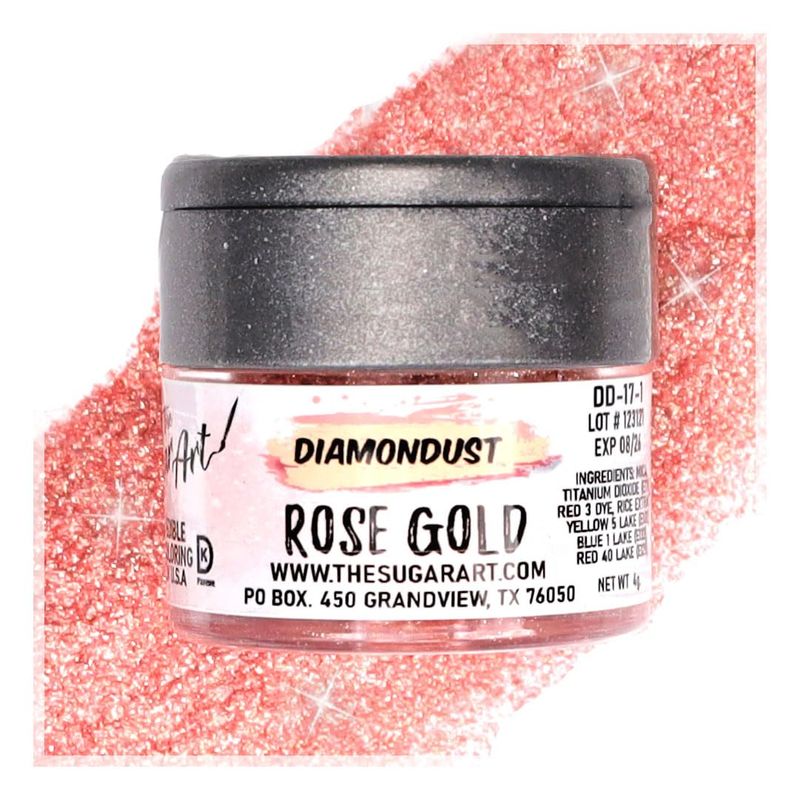 Rose Gold Edible Glitter for Drinks, Cocktails, Cake Decorating, Strawberries, Chocolates &amp; More | No Taste | 4g | 100% Food-Safe | Kosher, Vegan, Gluten &amp; Nut Free | DiamonDust by The Sugar Art