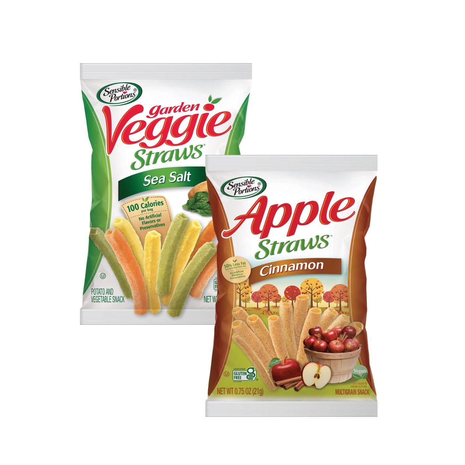 Sensible Portions Sweet &amp; Salty Straws Variety Pack, Apple Straws and Sea Salt Veggie Straws, 0.75 oz Bag (Pack of 24)