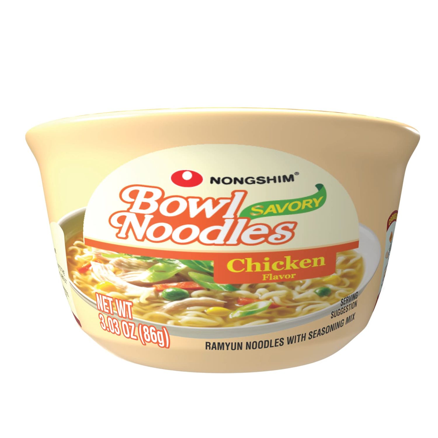 Nongshim Savory Chicken Noodle Soup Instant Ramen, 12 Pack, Microwaveable Bowl Soup Mix, Korean Ramyun with Cabbage &amp; Carrots, Sabor a Pollo
