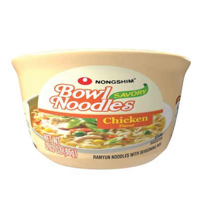 Nongshim Savory Chicken Noodle Soup Instant Ramen, 12 Pack, Microwaveable Bowl Soup Mix, Korean Ramyun with Cabbage &amp; Carrots, Sabor a Pollo