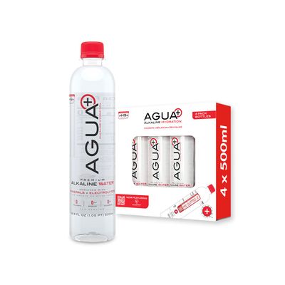 Agua Plus pH9 Alkaline Water Bottles  169 fl oz Drinking Water Bottles  USA Made  ElectrolyteInfused MineralRich Recycled Plastic Water Bottles  4 Pack
