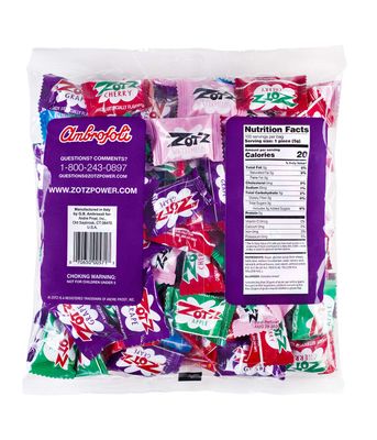 Zotz Fizzy Bulk Candy (Assorted, 100 Units)- Hard Candy Individually Wrapped- Assorted Fruit Flavors, Cherry, Watermelon, Strawberry, Blue Raspberry, Apple, Orange &amp; Grape- From Italy Since 1970