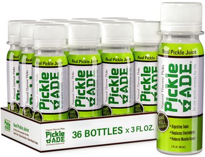 PickleAde Real Pickle Juice Shots with Turmeric 3oz 36 Pack  Muscle and Leg Cramp Relief  Electrolyte Pickle Juice Sports Drink  Kosher Pickle Shots  Pickle Brine for Cooking Mixing and Pickling