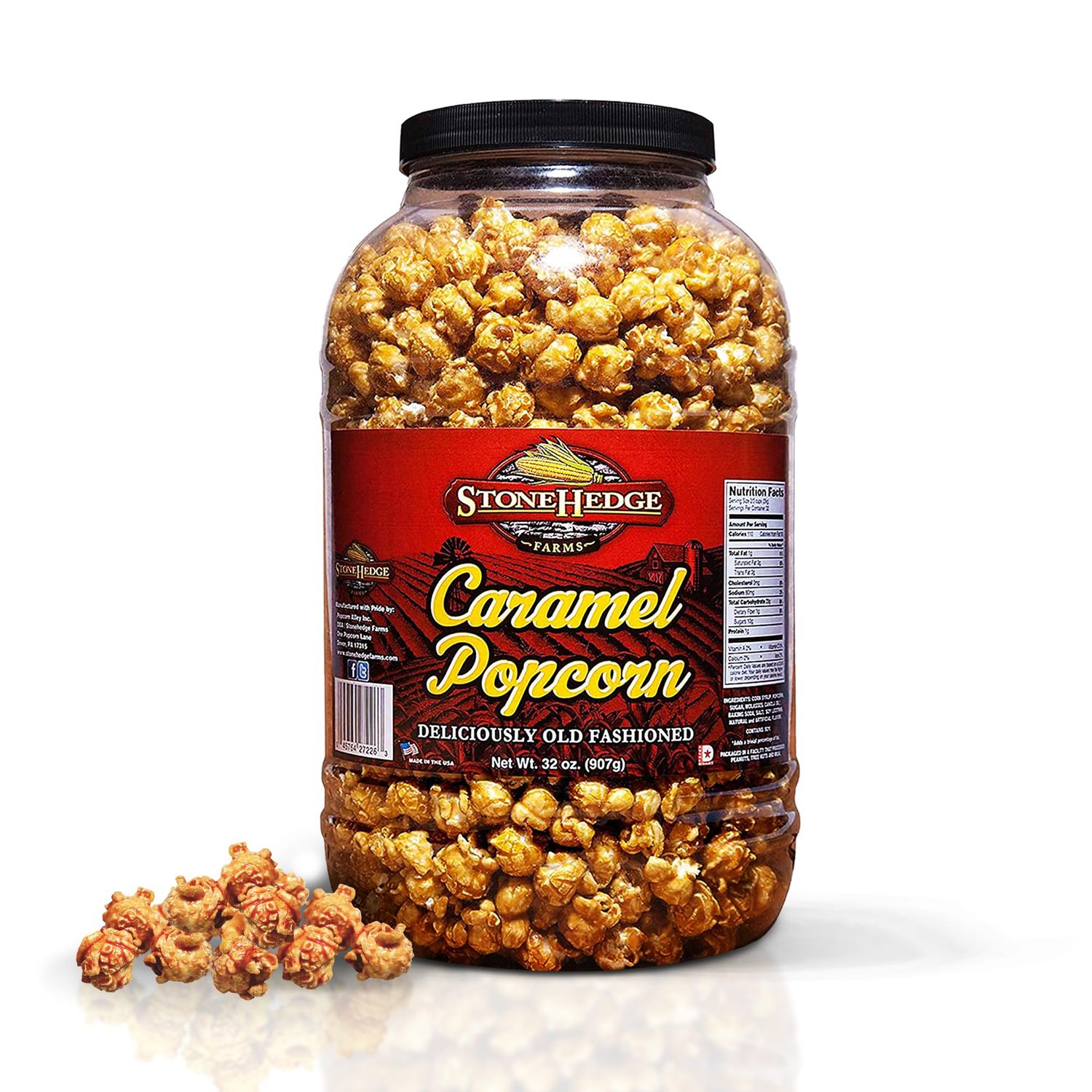 Stonehedge Farms Caramel Flavored Popcorn | 32 oz Large Tub | Perfect for Holidays and Christmas | Bulk Gourmet Popped Sweet Snacks | Made in the USA