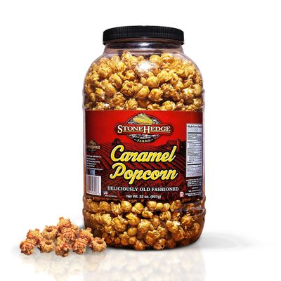 Stonehedge Farms Caramel Flavored Popcorn | 32 oz Large Tub | Perfect for Holidays and Christmas | Bulk Gourmet Popped Sweet Snacks | Made in the USA