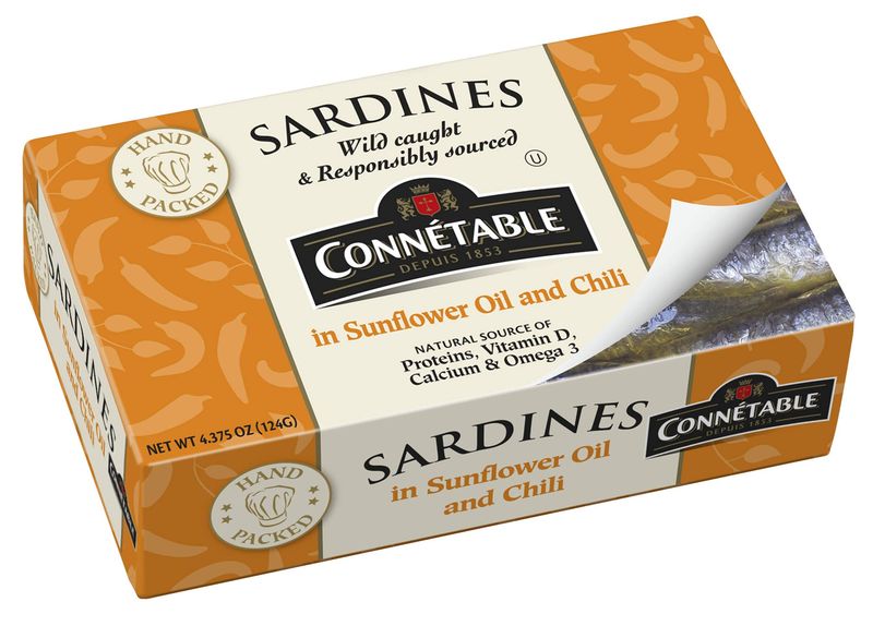 Sardines | Connetable | Sardines in Sunflower oil and Chili | 4.375 Ounce | Pack of 12