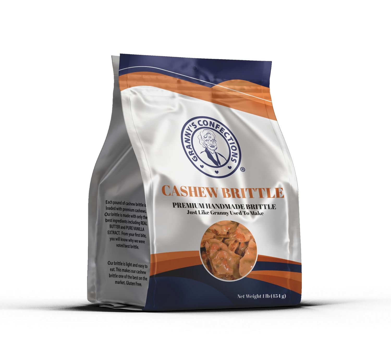 Grannys Confections Handmade Cashew Brittle Made With Premium Cashews, Just Like Granny Used to Make. - One Pound (16 oz) Bag