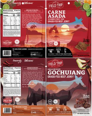 Field Trip Grass Fed Beef Jerky Variety Pack, Healthy Gluten Free Snacks, All Natural, Paleo-Friendly Meat Snacks with No Nitrates, Low Carb, High Protein Snacks, 2.2oz Bag, 4 Pack