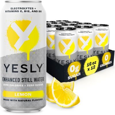 Yesly Hydrating Electrolyte Vitamin Water, 16 Fl Oz - Zero Sugar, Zero Calorie Water with Vitamins C, B12 &amp; B6 and No Artificial Sweeteners - Lemon (Pack of 12)
